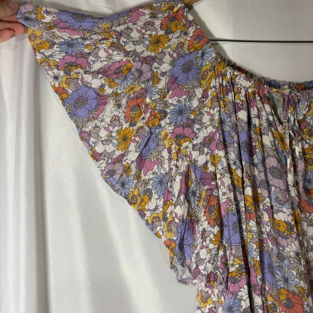 Cynthia Rowley Floral Off Shoulder Mini Dress XL Purple Orange Boho Tassel Belt - Picture 3 of 12